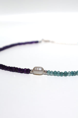 CAELIS Aquamarine Amethyst Pearl Silver Necklace