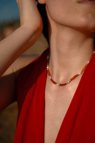 EMBER Ombre Carnelian Pearl Silver Necklace