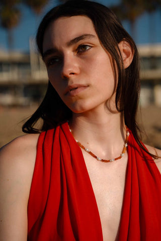 EMBER Ombre Carnelian Pearl Silver Necklace