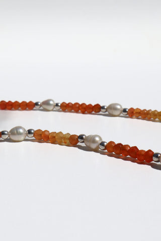 EMBER Ombre Carnelian Pearl Silver Necklace