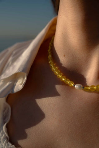 HELIOS Citrine Pearl Silver Necklace