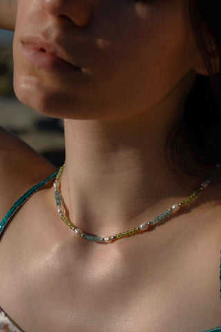 LAGUNA Aquamarine Peridot Pearl Silver Necklace